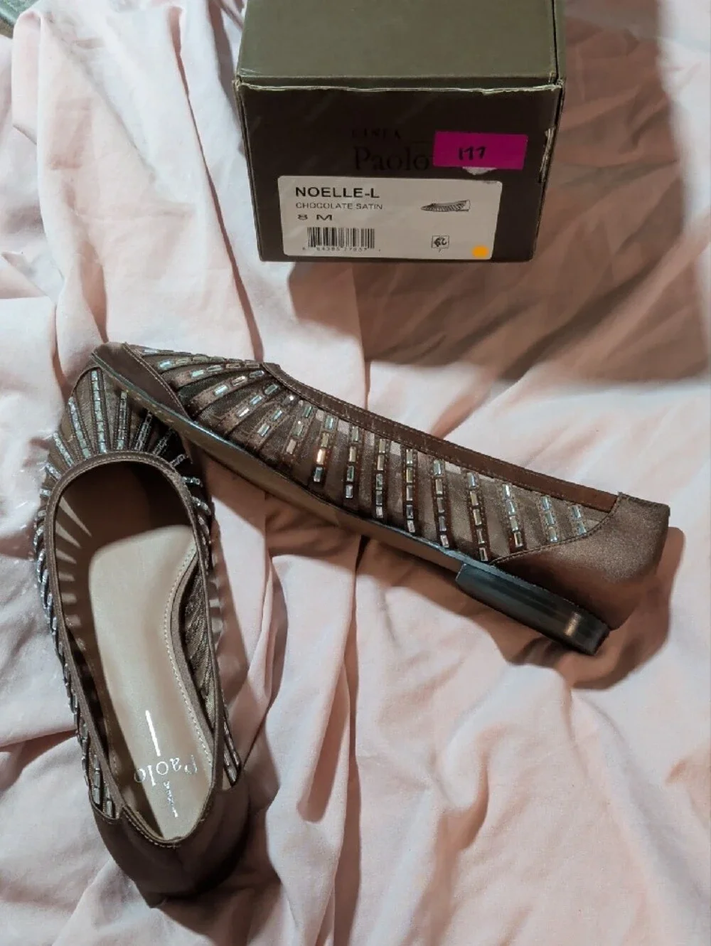 Paolo Chocolate Brown Rhinestone-Trim Pointed Flats
